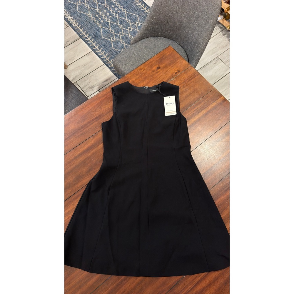 Theory Easy Flare Dress Black Admiral Crepe Sleeveless A-Line P0109603 Size 8 - Picture 6 of 16